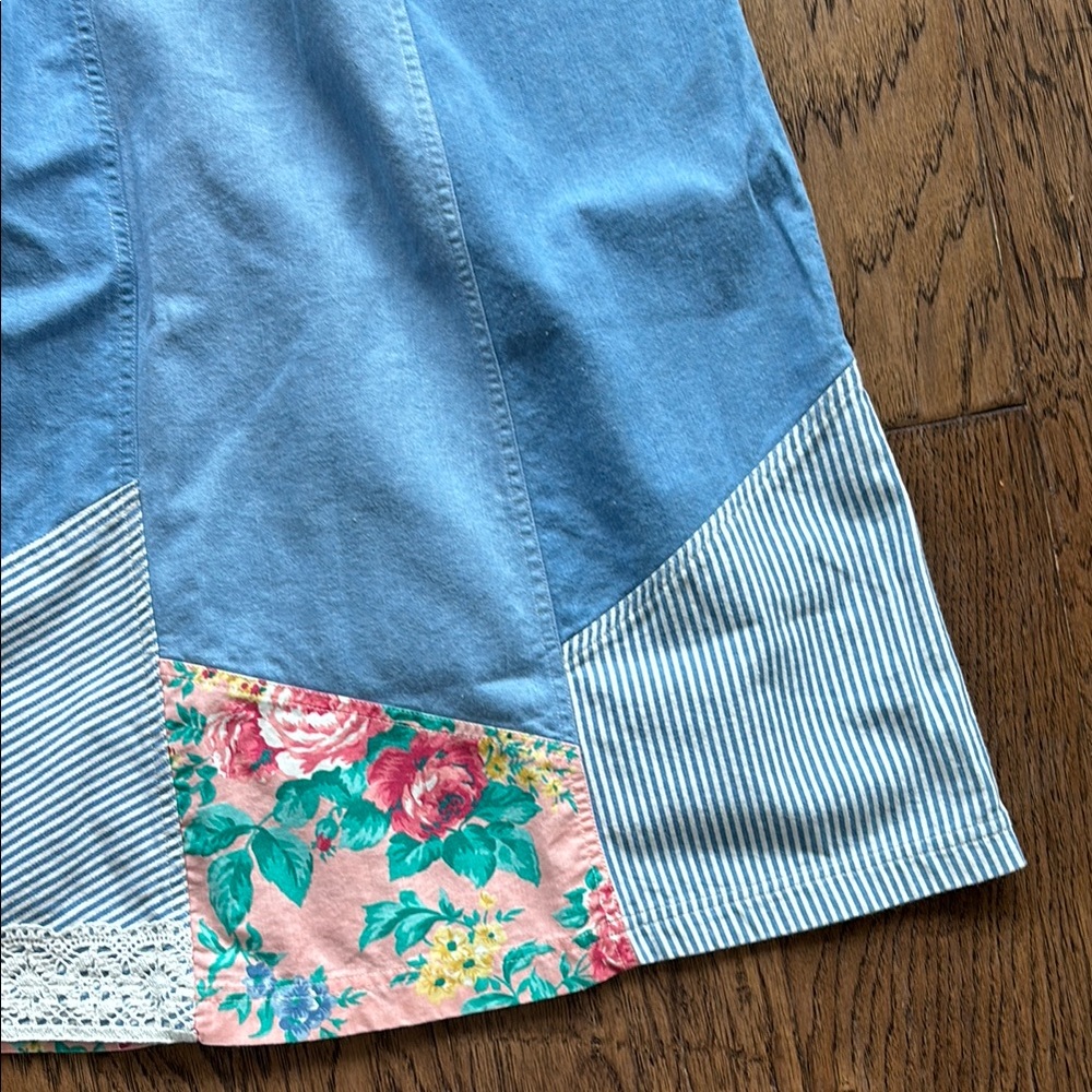 Floral Patchwork Denim Midi Skirt - image 2